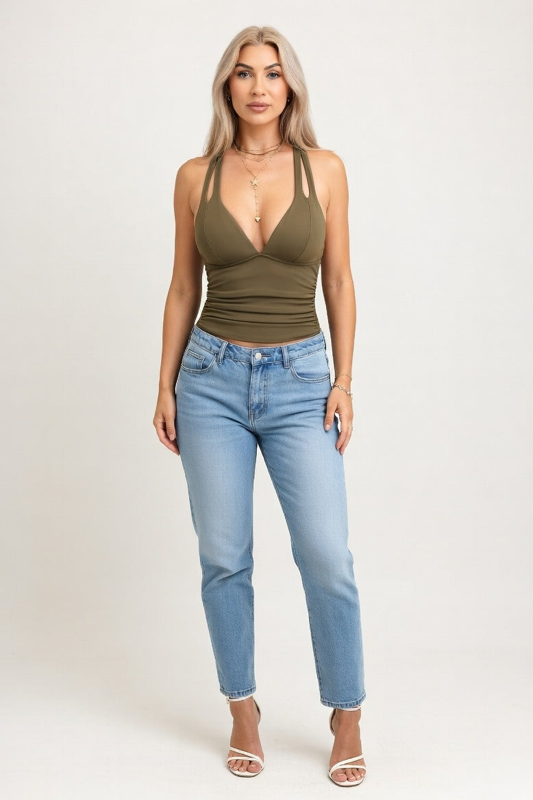 Deep V Halter Top — Coffee Brown