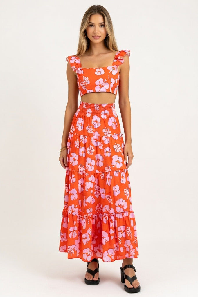Camisole Top & Mini Skirt Co-ord Set — Orange Print