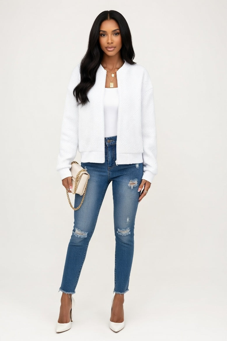 Plaid Zipper Jacket — White