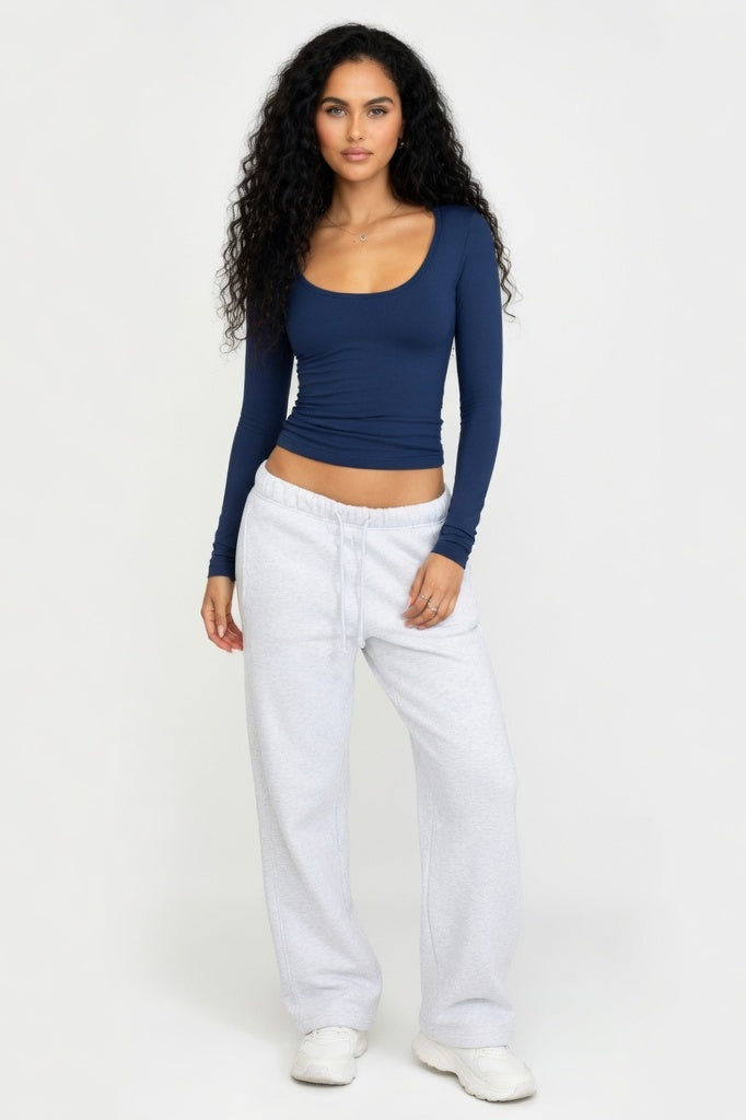 Viscose Long Sleeve Bodycon Top — Navy Blue