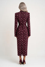 Single-Breasted Printed Slit Dress — back view