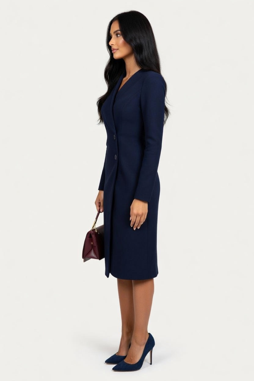 Button Front V-Neck Hip Cover Dress — side view