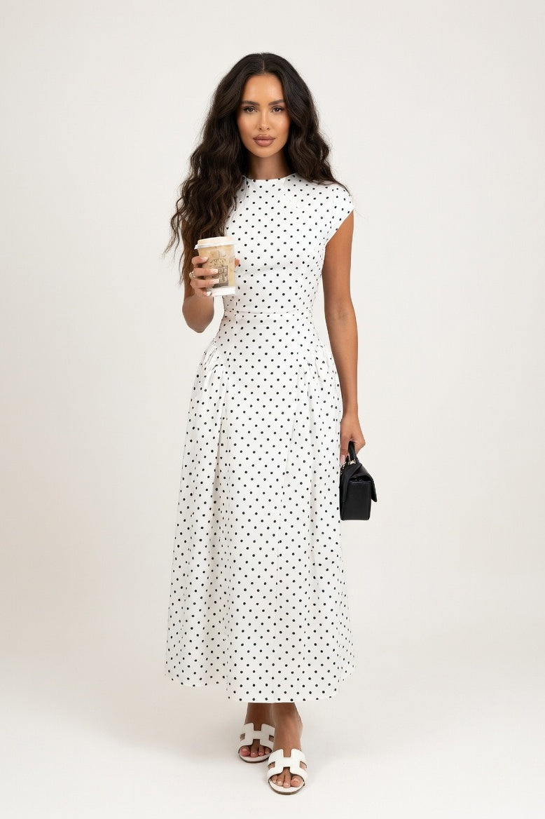 Polka Dot A-Line Midi Dress — White