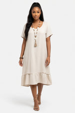 Double Layer Cotton Linen Dress — Off White