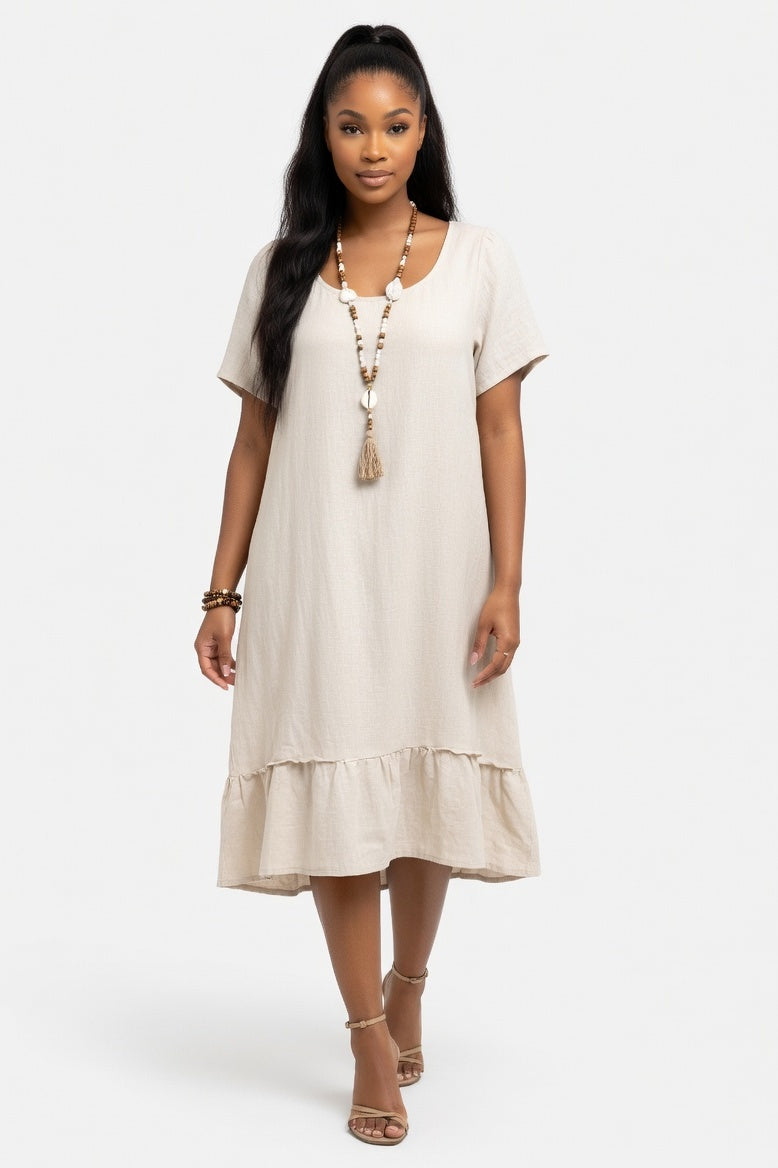 Double Layer Cotton Linen Dress — Off White