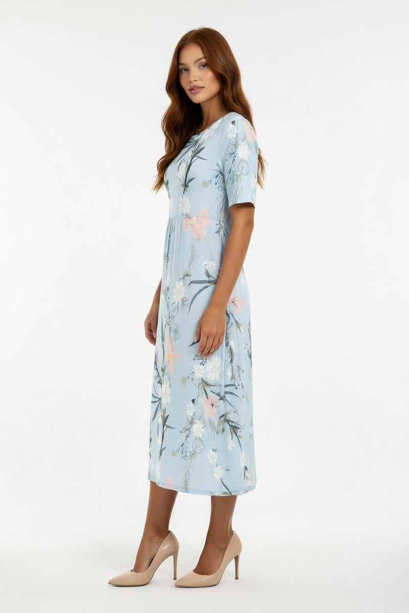 Printed Round Neck Pocket Dress — side view