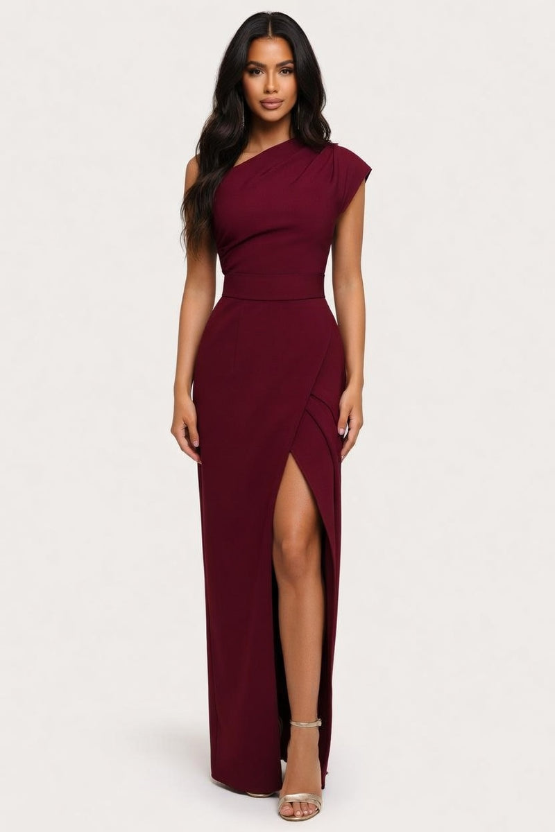 One Shoulder Split Dress — front view