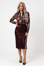 Sequin Mini Skirt — Burgundy