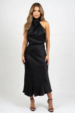 Sleeveless Satin Dress — Black