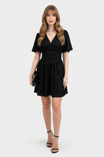 Metallic Ruffle Sleeve Mini Dress — front view