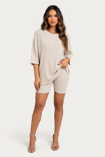 Round Neck Shorts Co-Ord Set — Apricot
