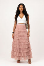 Mesh Tiered Mini Skirt — Light Pink