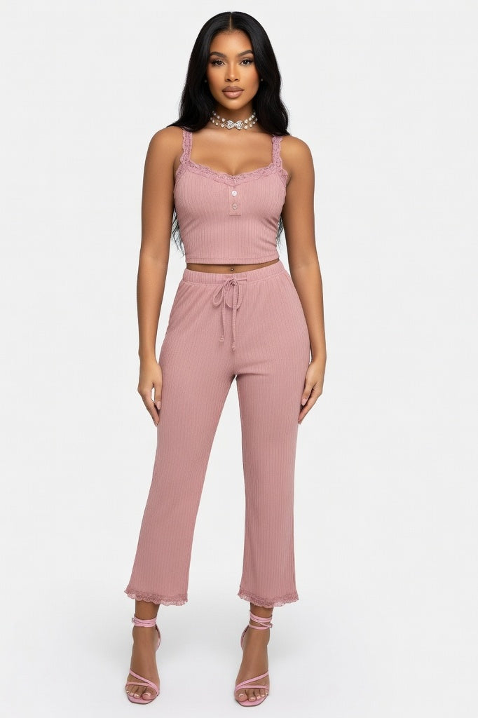 Lace Cami Pyjama Set — Pink