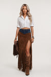 Tassel Hem Suede Mini Skirt