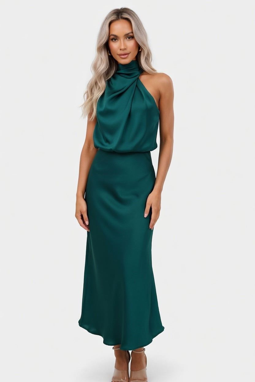 Satin Sleeveless Dress — Lake Blue