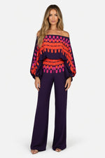 Off-Shoulder Co-ord Set — Purple Print