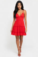 Lace Halter Dress — Red