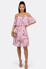 Off-Shoulder Chiffon Dress — Pink