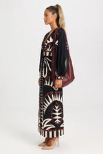 Printed V-Neck Dress with Lantern Sleeves — side view