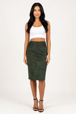 Suede Mini Skirt with Front Slit — Green