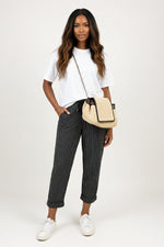 Striped Wide Leg Trousers — Black