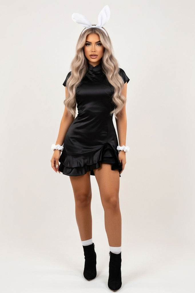 Ruffle Collar Mini Dress — Black