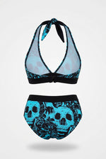 Skull Print One-Piece Swimsuit — back view