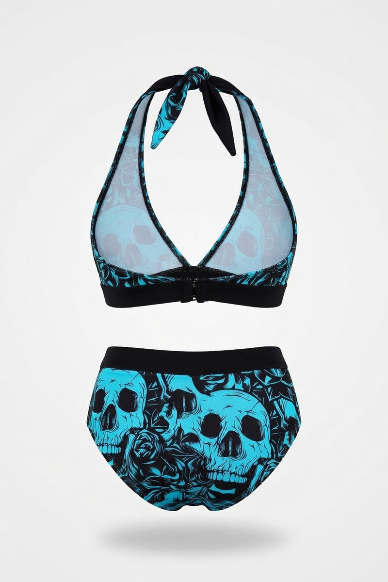 Skull Print One-Piece Swimsuit — back view