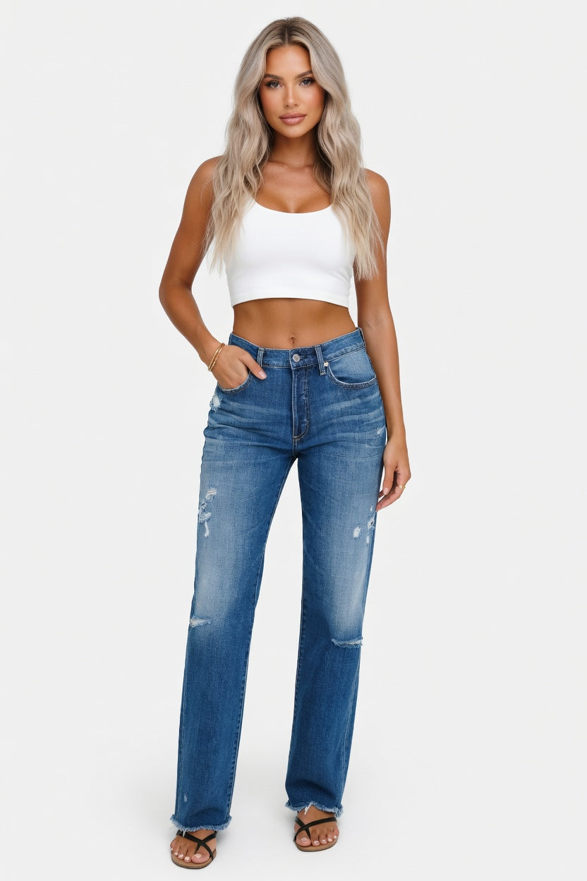 Washed Cotton Flare Jeans — front view