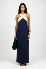 Cross Back Maxi Dress — Black White Strap