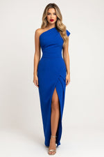 One Shoulder Split Dress — Blue