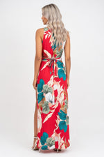 Printed V-Neck Sleeveless Dress — back view