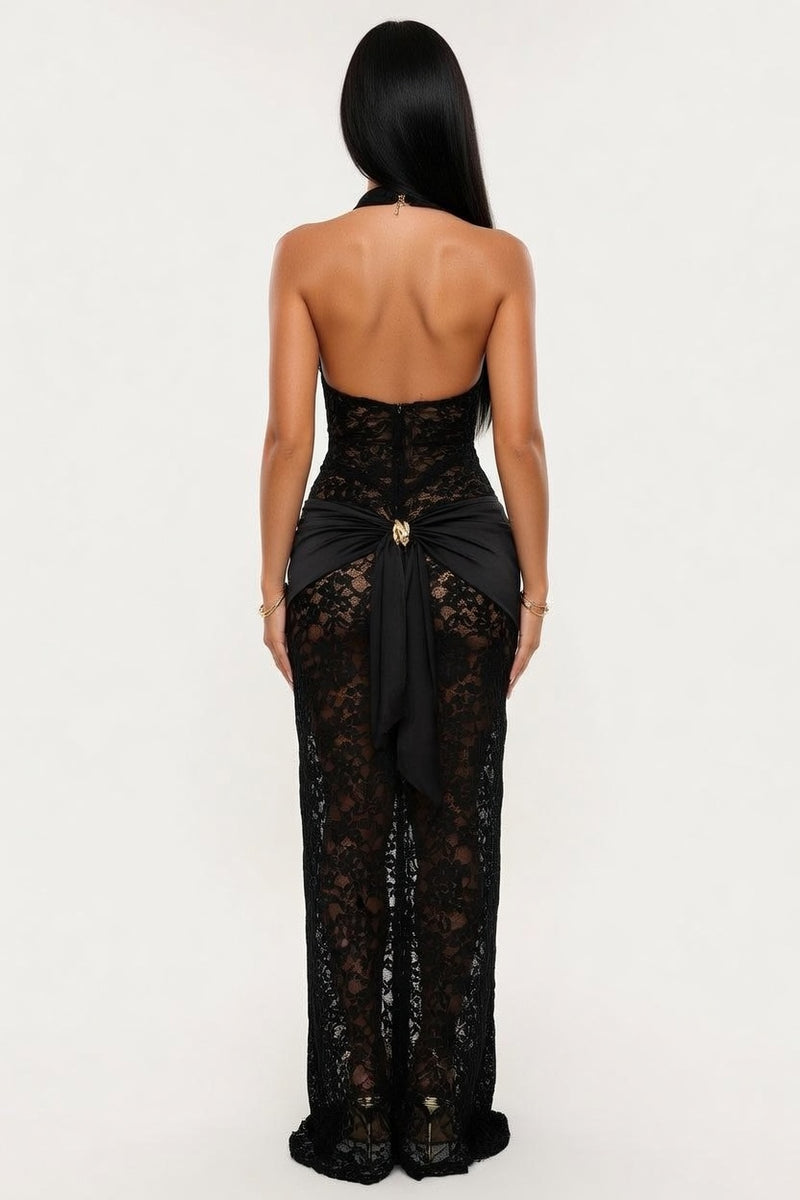 Lace High Slit Dress — back view