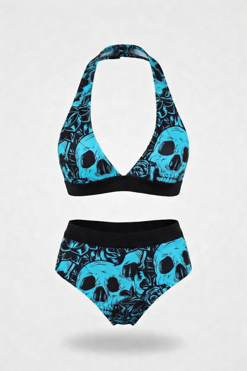 Skull Print One-Piece Swimsuit — Cracked Floral