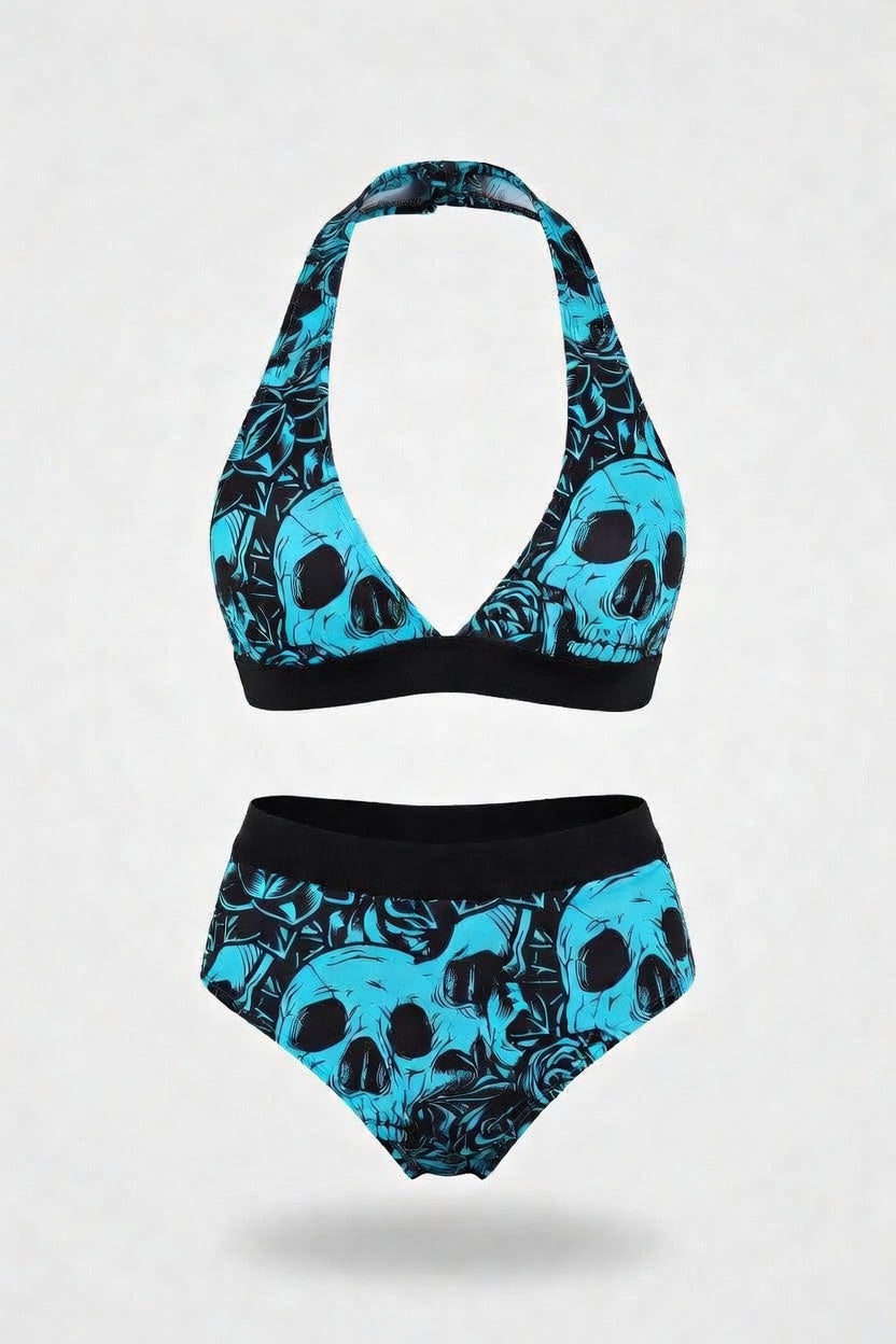 Skull Print One-Piece Swimsuit — Cracked Floral