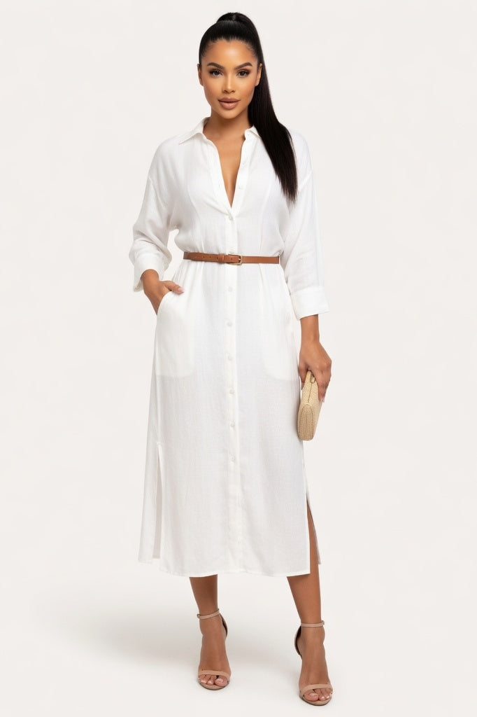 Belted Maxi Dress — White