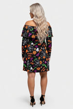 One Shoulder Ruffle Print Dress — back view
