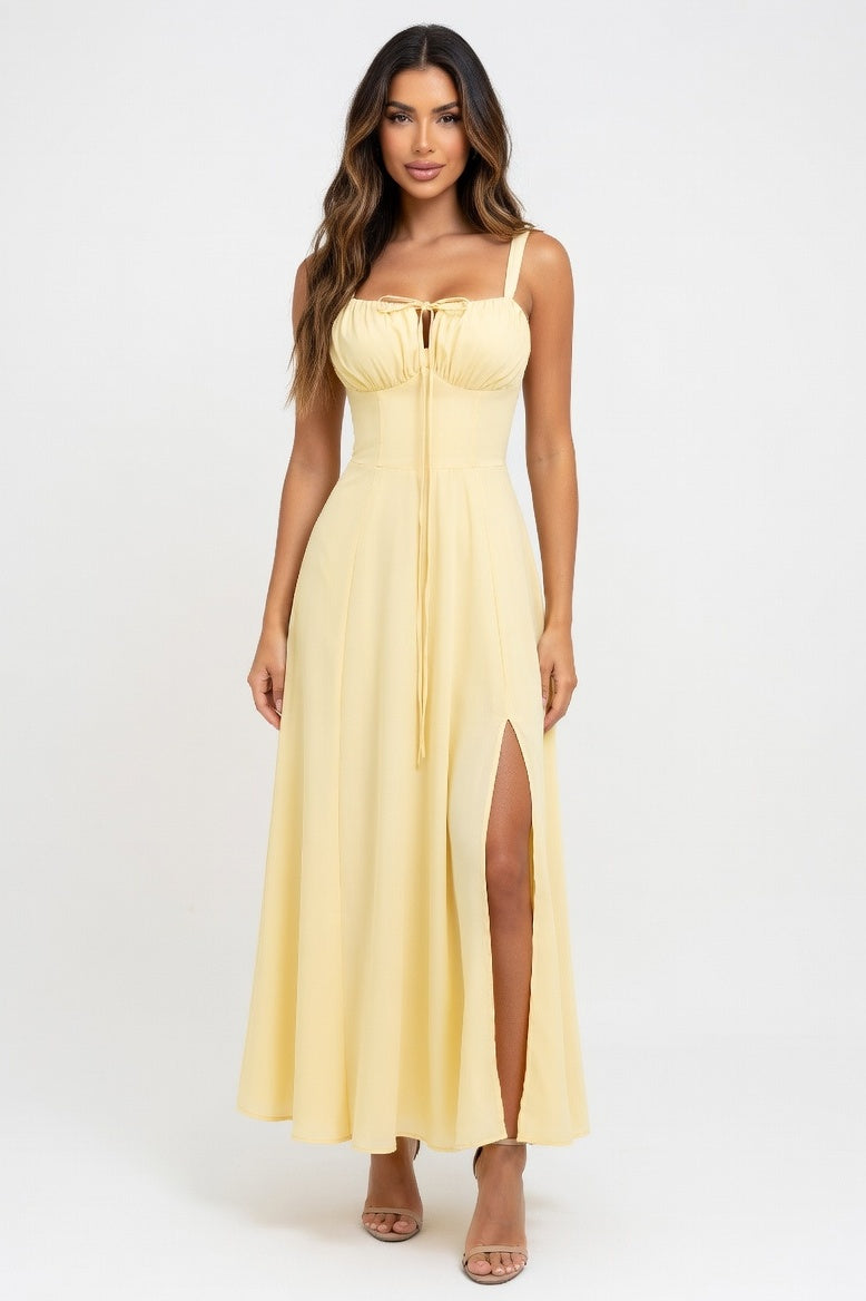 Printed Halter Midi Dress — Yellow