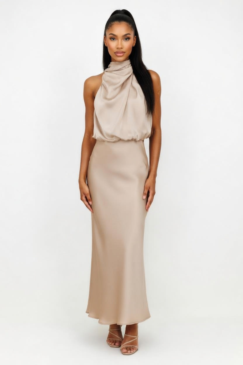 Satin Sleeveless Dress — Carmine