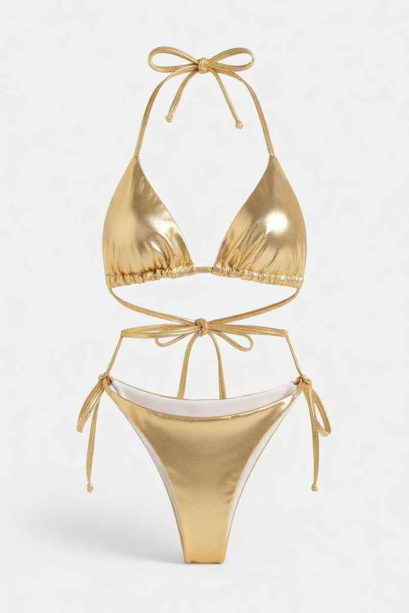 Lace-Up Bikini Set — Gold Foil