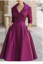 Satin Waist-Tie Midi Dress — Purple — colour variant