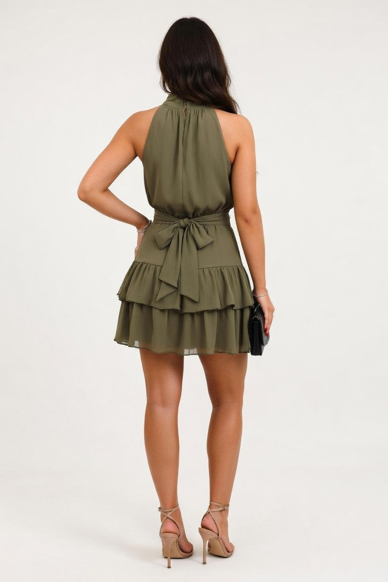 Halter Neck Ruffle Dress — back view