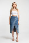 Raw Edge Denim Skirt with Slit