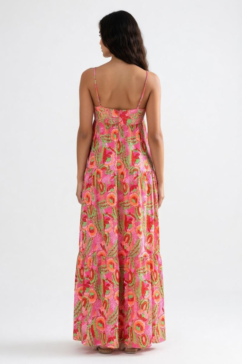 Printed Halter Layered Dress — back view