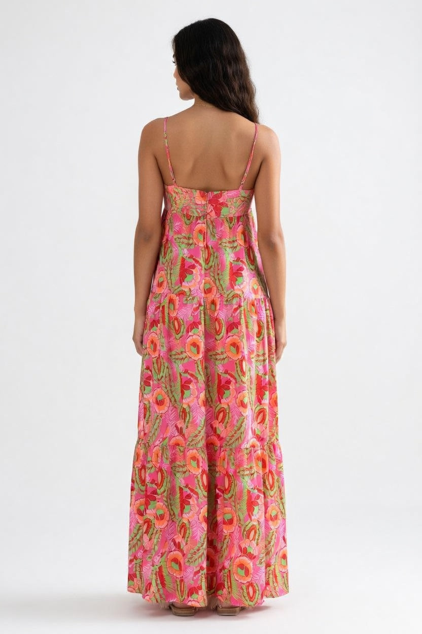 Printed Halter Layered Dress — back view