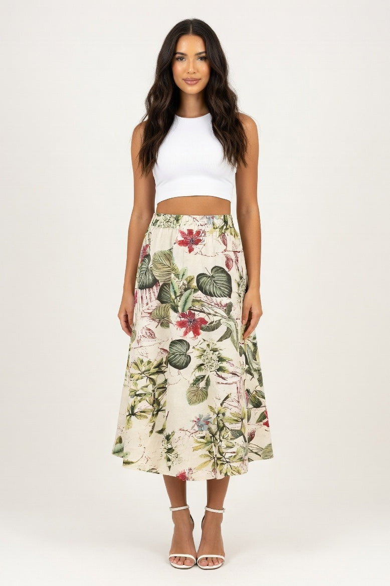Leopard Print Elastic Waist Skirt — Apricot
