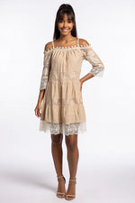Lace Off-Shoulder Dress — Khaki
