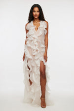Chiffon Halter Dress with Side Split — front view
