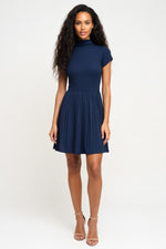Pleated Midi Dress — Navy Blue