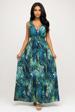 Open Back Print Dress — Green